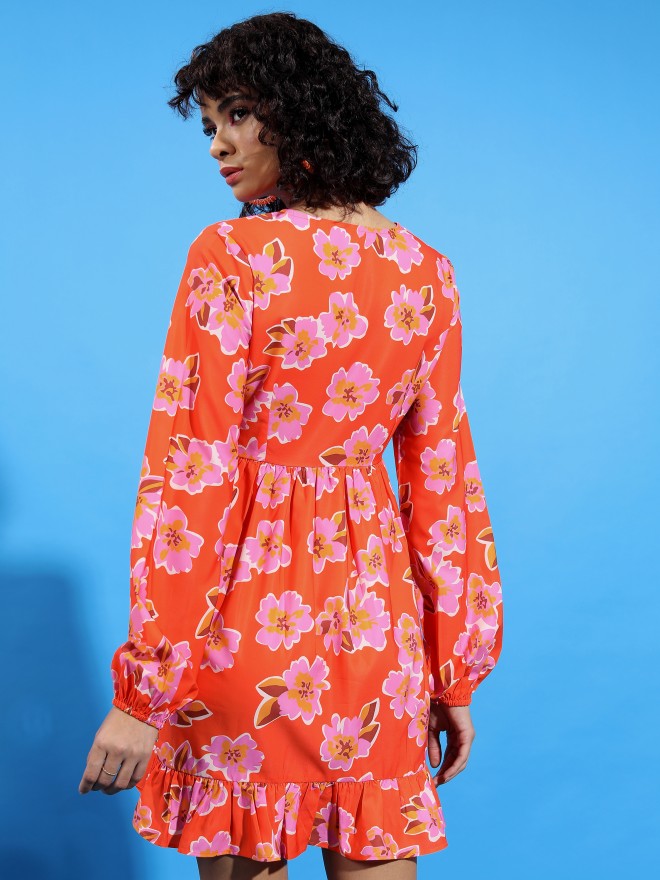 Ketch Women Orange Printed Wrap Dress - Orange - Image 3