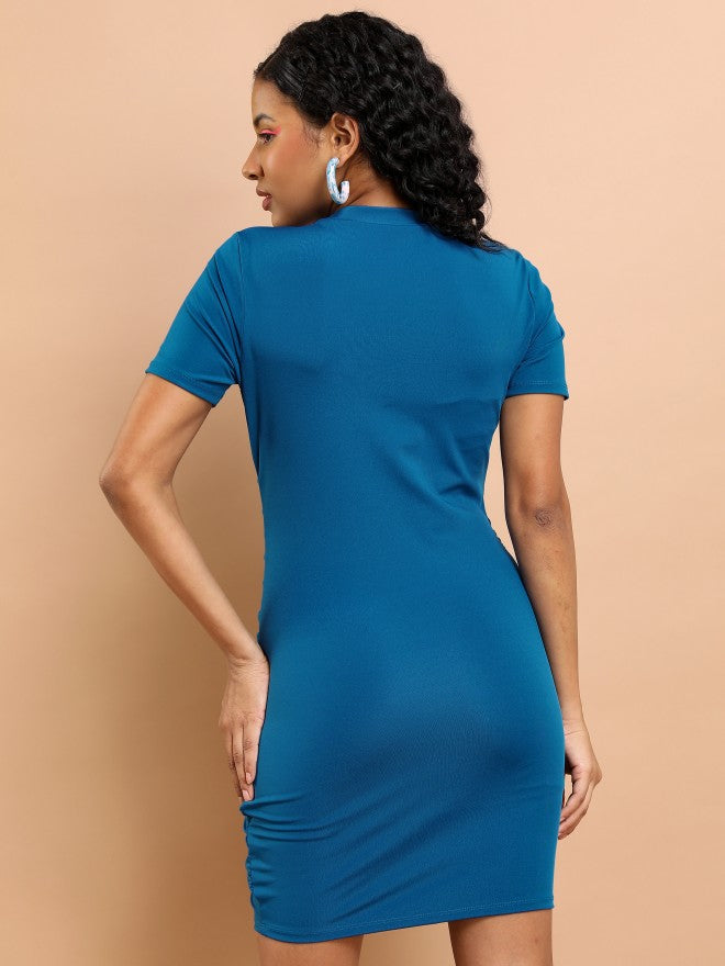 Ketch Women Blue Solid Bodycon Dress - Blue - Image 3