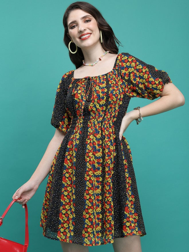 Ketch Women Yellow/Black/Multi Printed A-Line Dress - Yellow - Image 1