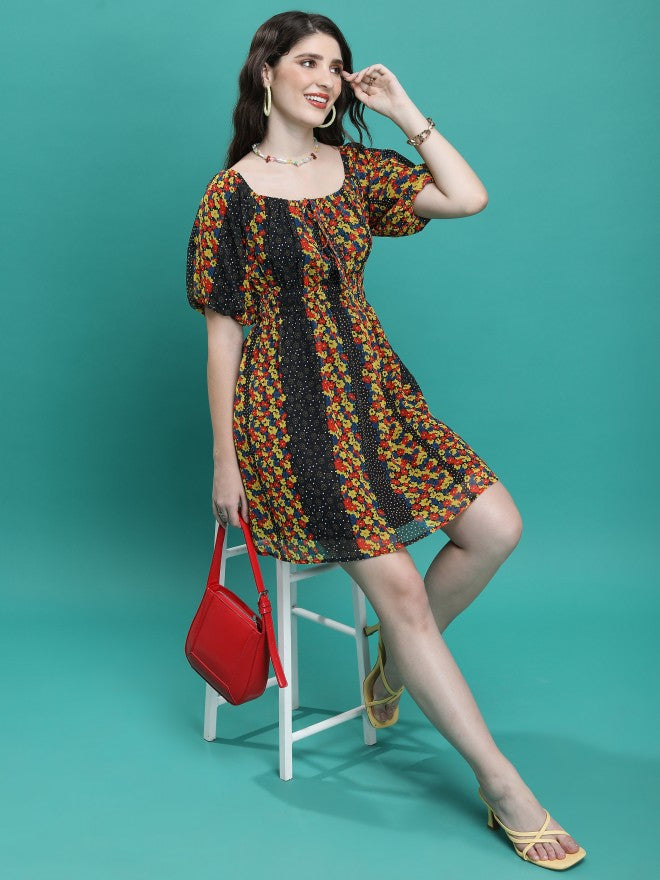 Ketch Women Yellow/Black/Multi Printed A-Line Dress - Yellow - Image 2