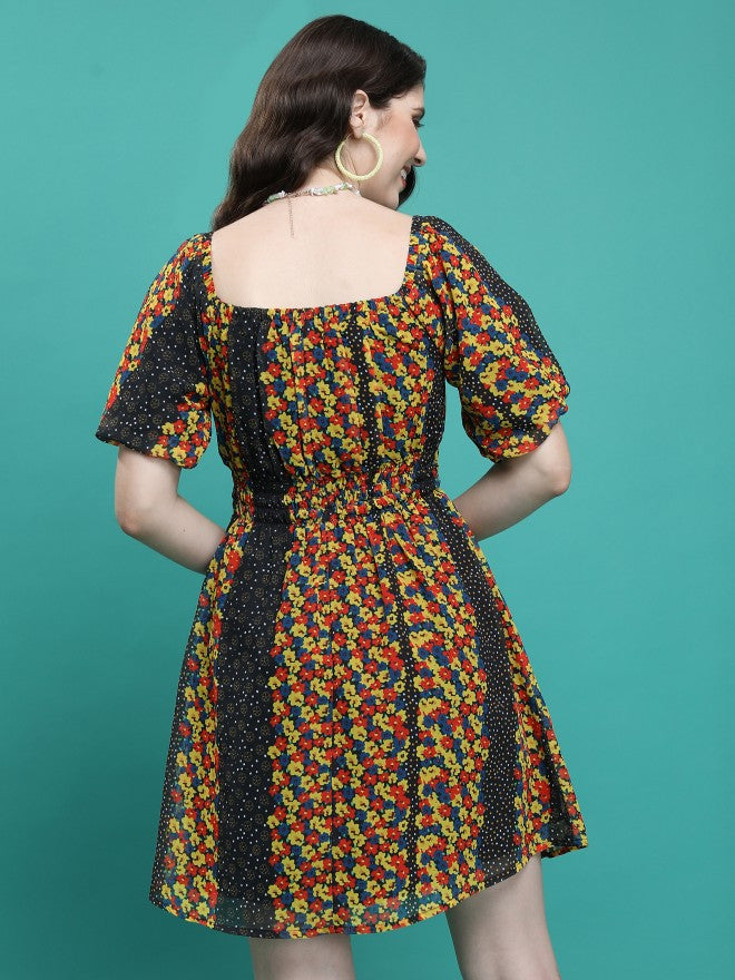 Ketch Women Yellow/Black/Multi Printed A-Line Dress - Yellow - Image 3