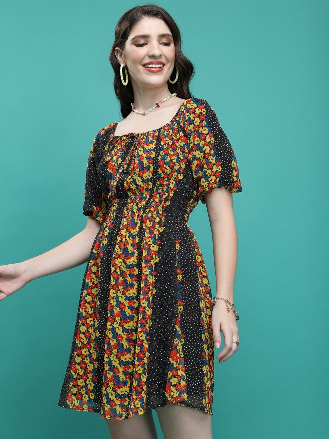 Ketch Women Yellow/Black/Multi Printed A-Line Dress - Yellow - Image 4