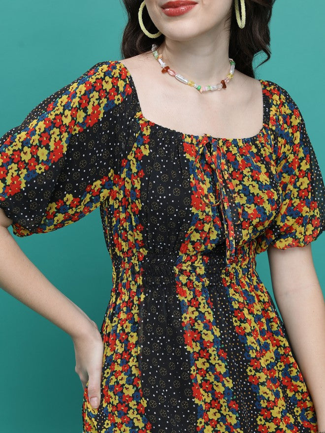 Ketch Women Yellow/Black/Multi Printed A-Line Dress - Yellow - Image 5