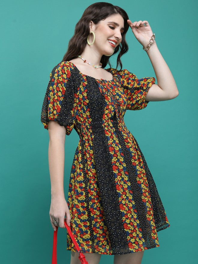 Ketch Women Yellow/Black/Multi Printed A-Line Dress - Yellow - Image 6
