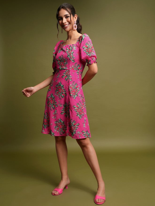 Ketch Women Pink/Multi Printed Fit & Flare Dress - Pink - Image 2