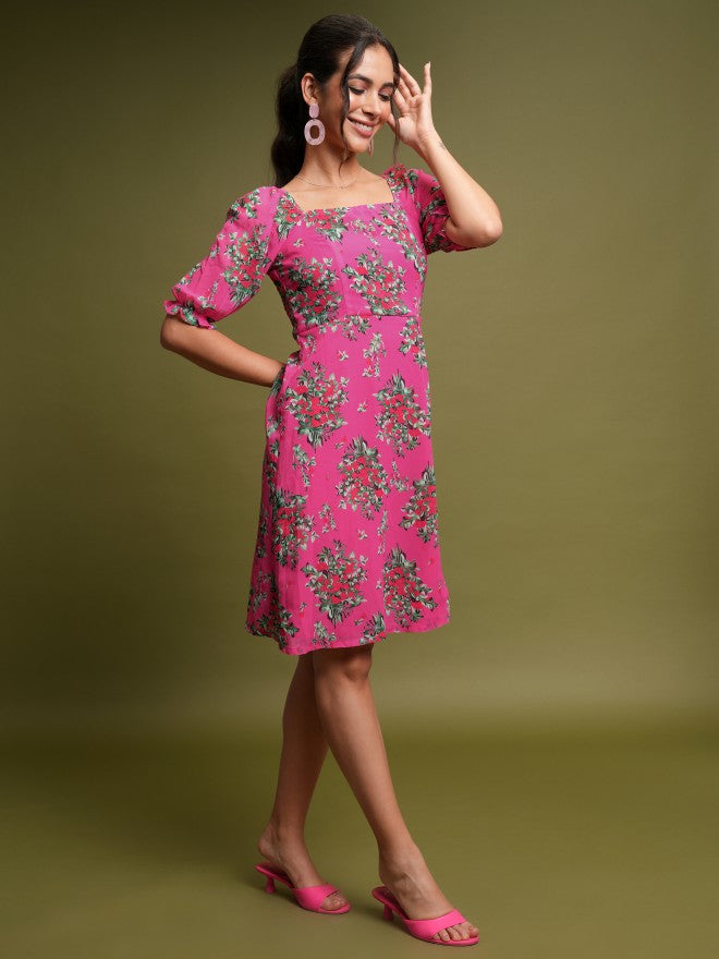 Ketch Women Pink/Multi Printed Fit & Flare Dress - Pink - Image 4