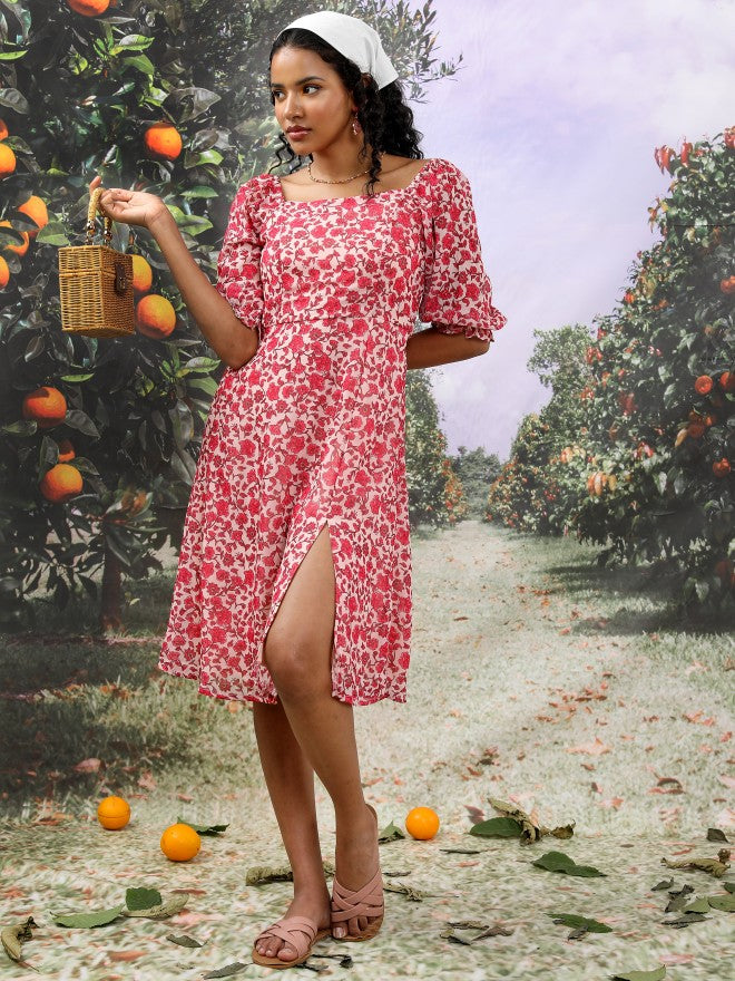 Ketch Women Pink/White/Multi Printed A-Line Dress - Pink - Image 1