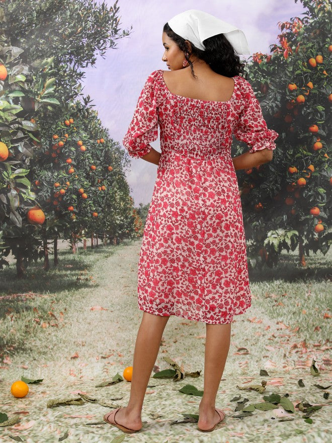 Ketch Women Pink/White/Multi Printed A-Line Dress - Pink - Image 3