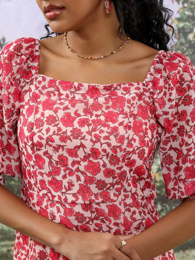 Ketch Women Pink/White/Multi Printed A-Line Dress - Pink - Image 5