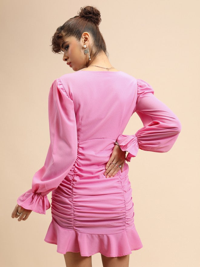 Ketch Women Pink Solid Wrap Dress - Pink - Image 3