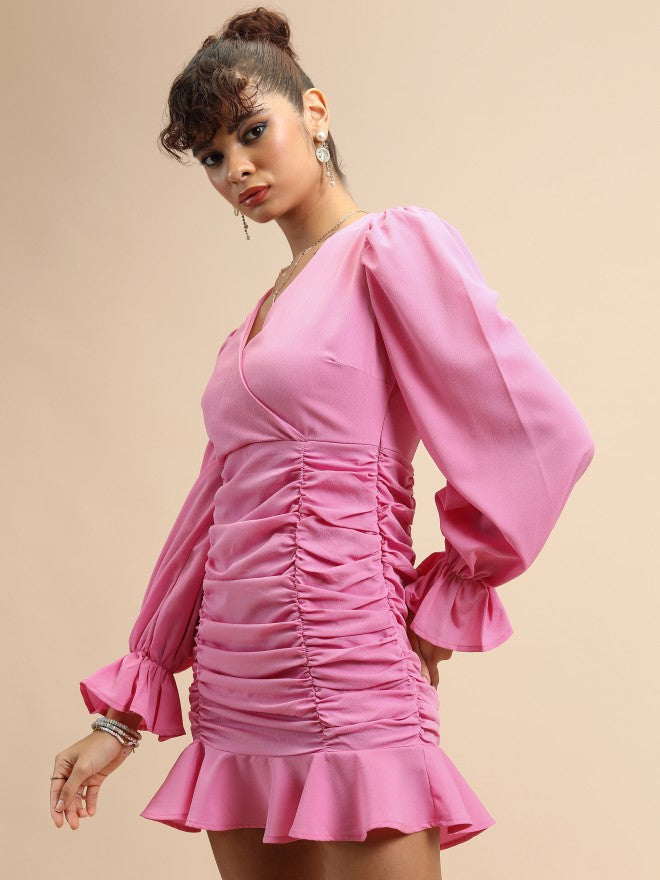 Ketch Women Pink Solid Wrap Dress - Pink - Image 4
