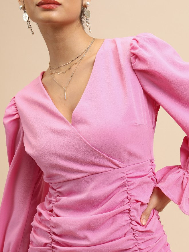 Ketch Women Pink Solid Wrap Dress - Pink - Image 5