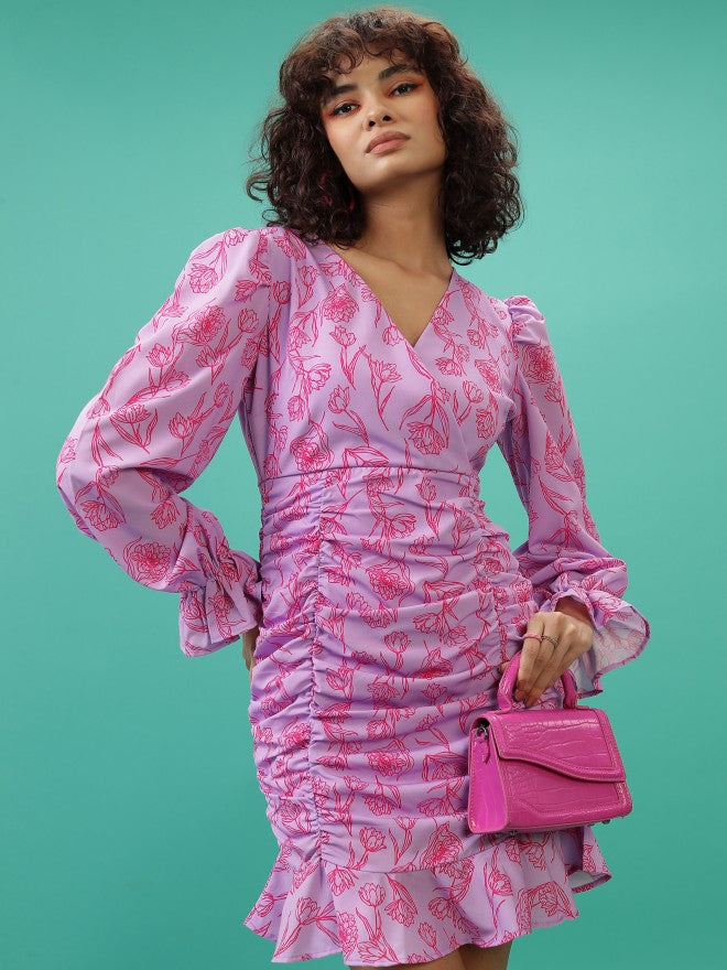 Ketch Women Pink Printed Wrap Dress - Pink - Image 1