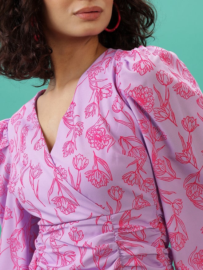 Ketch Women Pink Printed Wrap Dress - Pink - Image 5