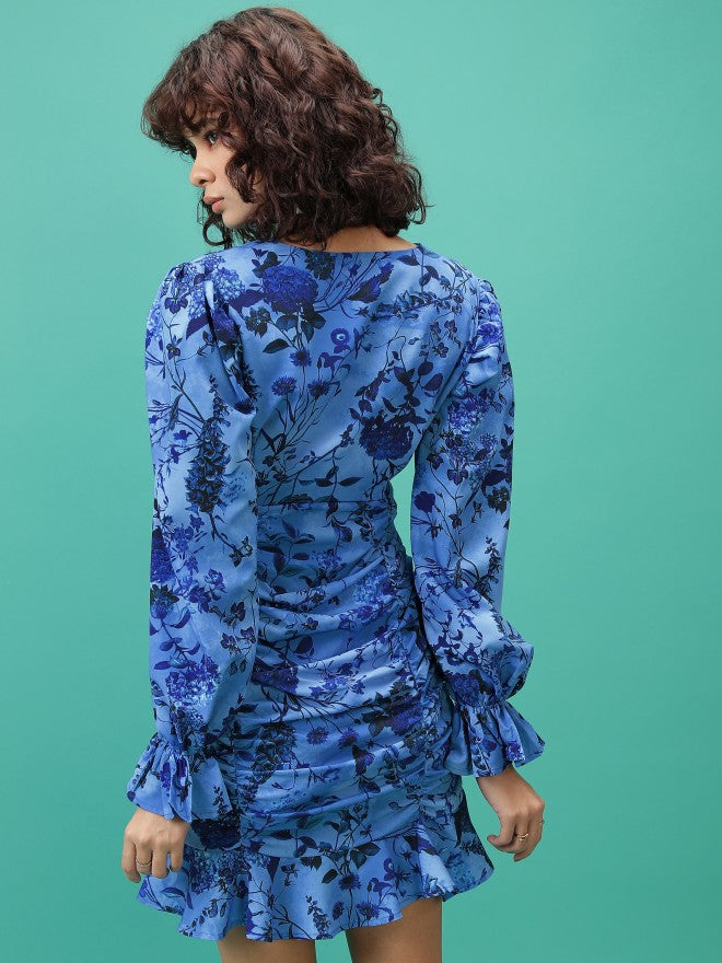 Ketch Women Blue Printed Wrap Dress - Blue - Image 3
