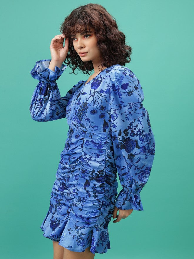 Ketch Women Blue Printed Wrap Dress - Blue - Image 4