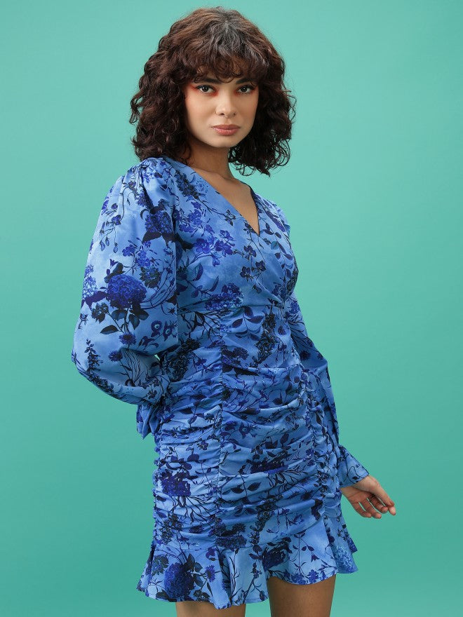 Ketch Women Blue Printed Wrap Dress - Blue - Image 6