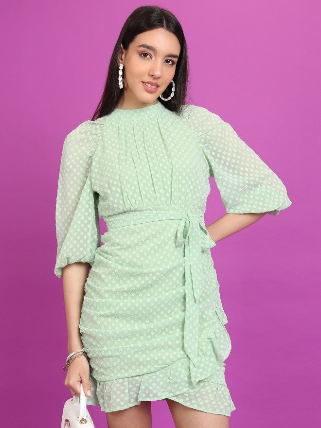Ketch Women Green Self Design Wrap Dress - Green - Image 1