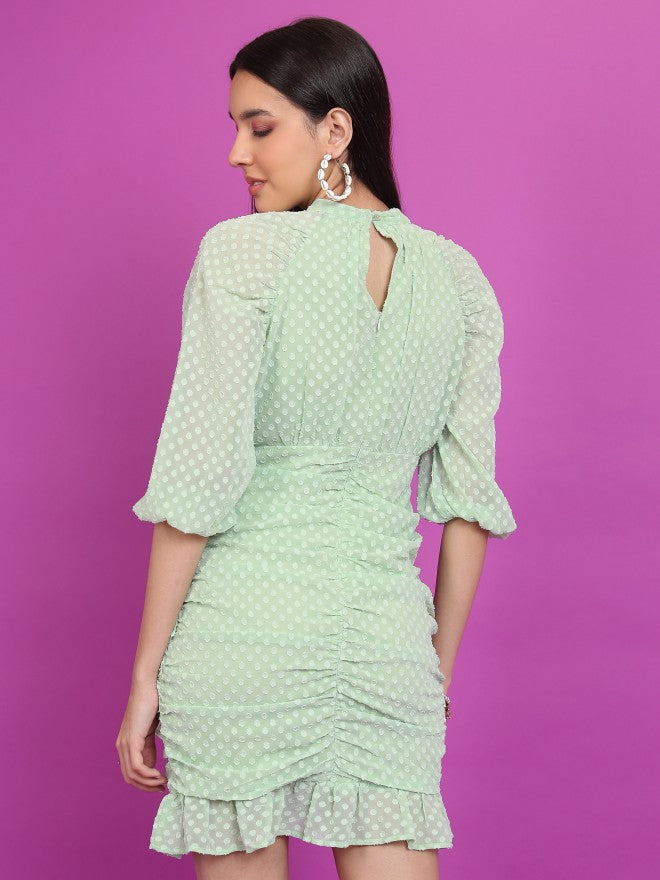 Ketch Women Green Self Design Wrap Dress - Green - Image 3