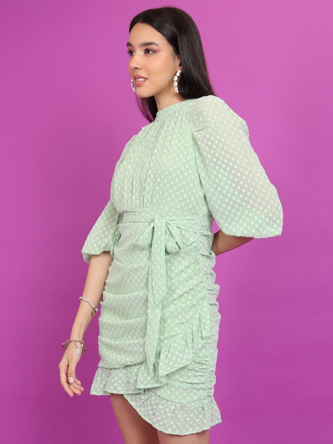 Ketch Women Green Self Design Wrap Dress - Green - Image 4
