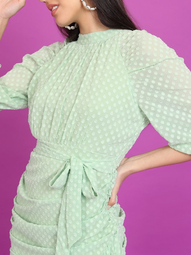 Ketch Women Green Self Design Wrap Dress - Green - Image 5
