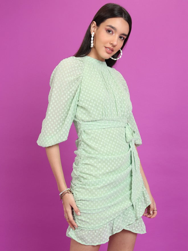 Ketch Women Green Self Design Wrap Dress - Green - Image 6