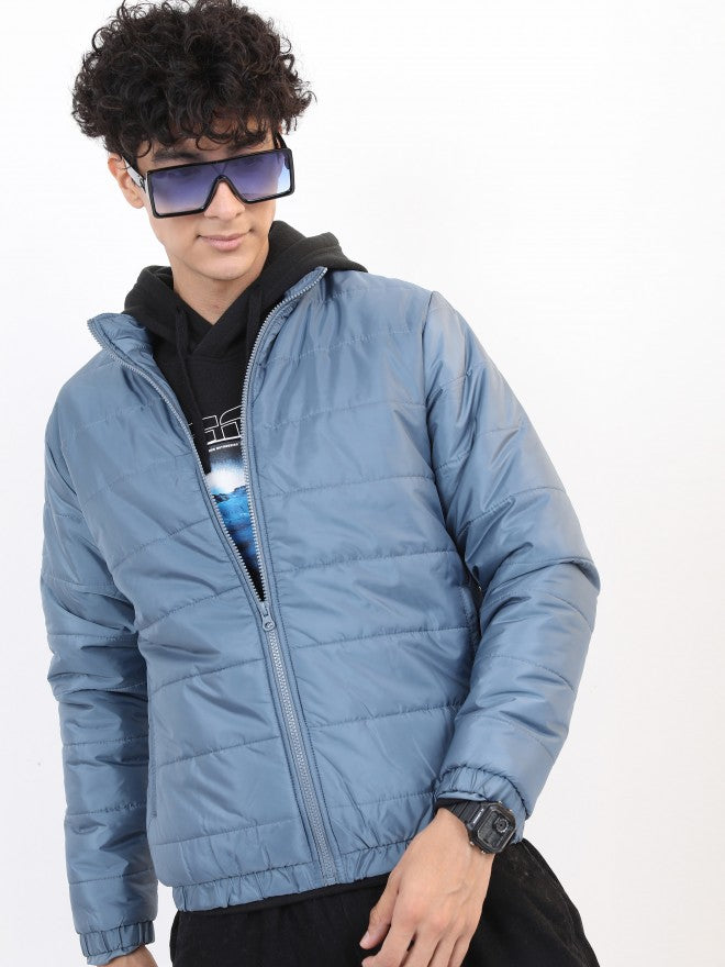 Ketch Men Blue Solid Puffer Jacket - Blue - Image 1