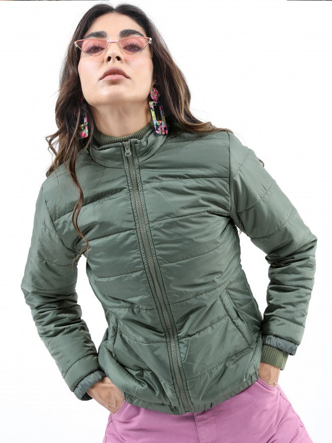 Ketch Women Olive Puffer Jacket - Olive - Image 1