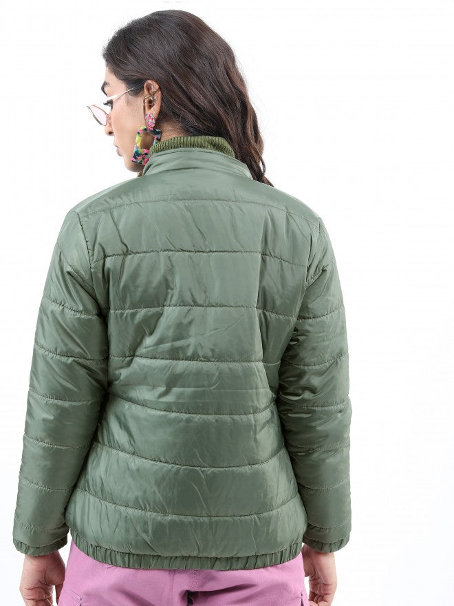 Ketch Women Olive Puffer Jacket - Olive - Image 3