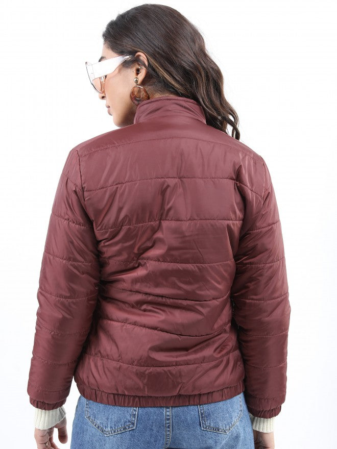 Ketch Women Burgundy Puffer Jacket - Burgundy - Image 3