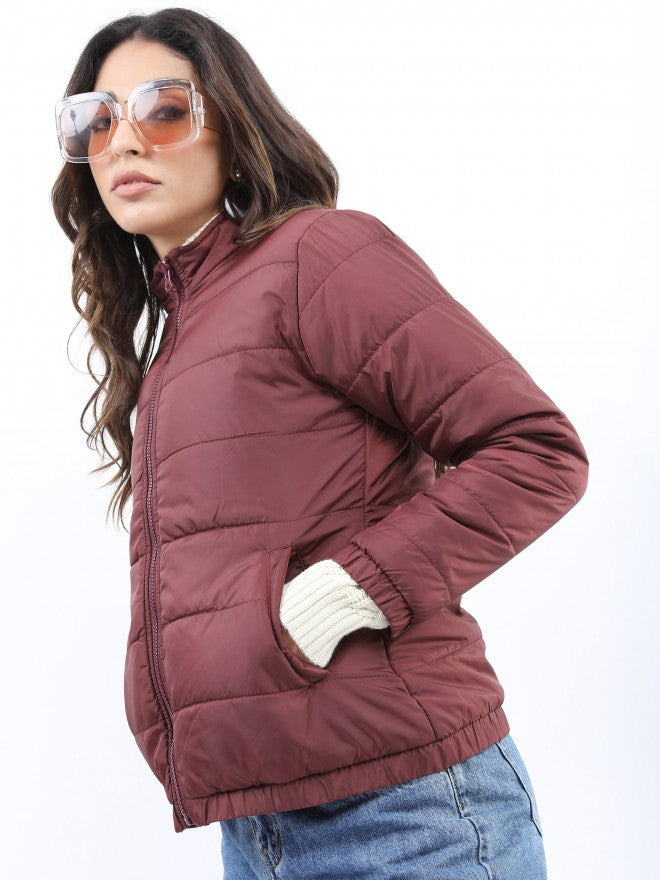 Ketch Women Burgundy Puffer Jacket - Burgundy - Image 4