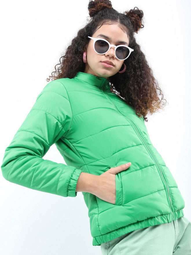 Ketch Women Green Puffer Jacket - Green - Image 6