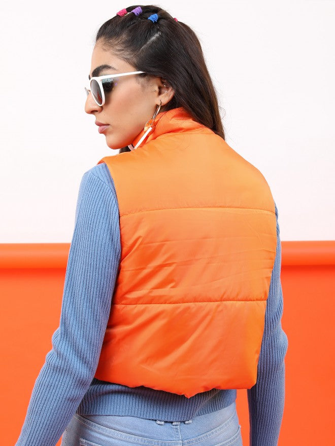 Ketch Women Orange Puffer Jacket - Orange - Image 3