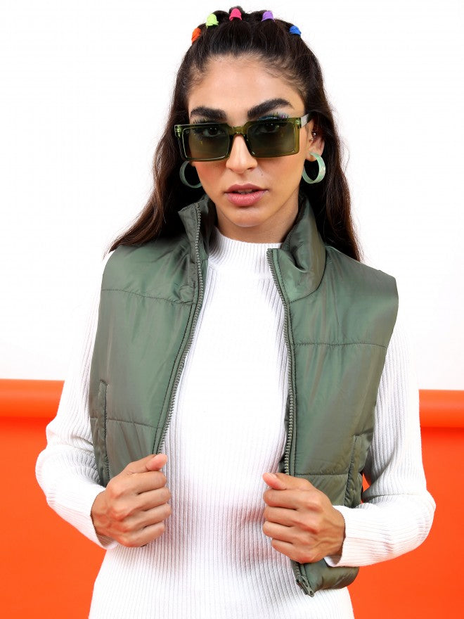 Ketch Women Olive Puffer Jacket - Olive - Image 4