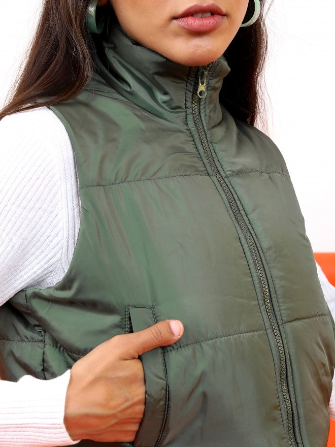 Ketch Women Olive Puffer Jacket - Olive - Image 5