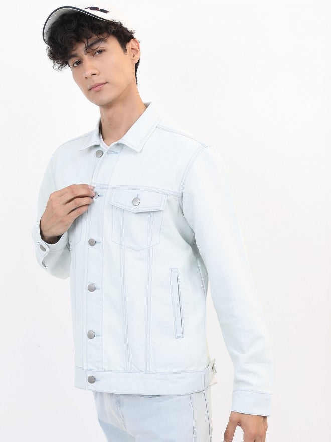 Ketch Men Blue Solid Denim Jacket - Blue - Image 4
