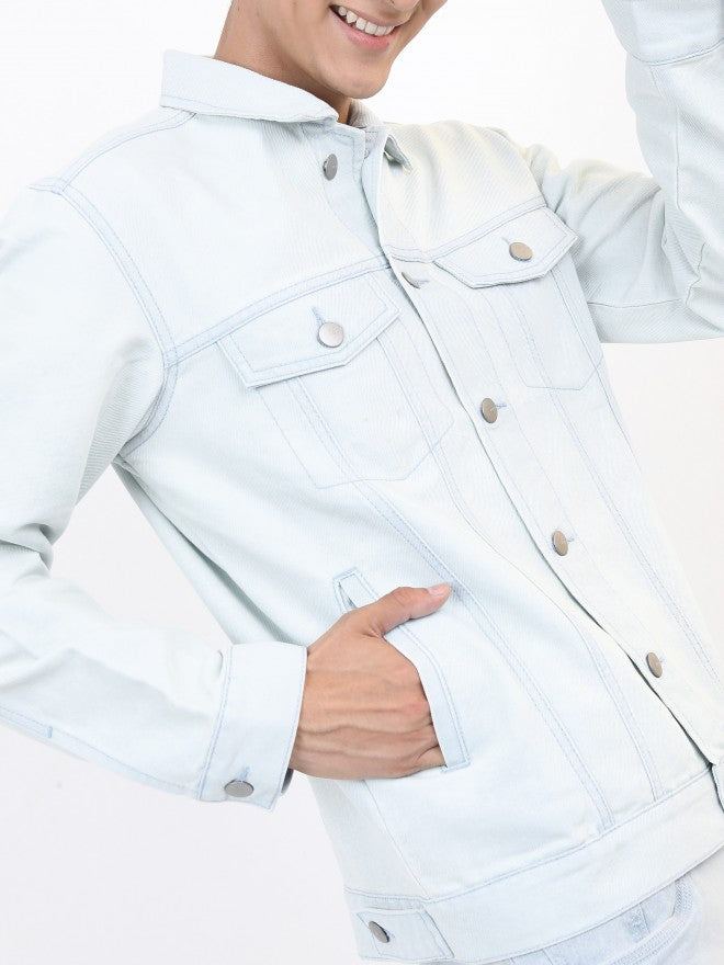 Ketch Men Blue Solid Denim Jacket - Blue - Image 5