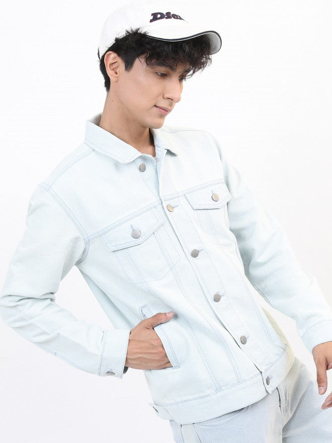 Ketch Men Blue Solid Denim Jacket - Blue - Image 6