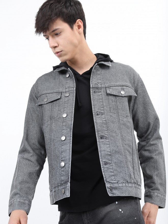 Ketch Men Grey Denim Jacket - Grey - Image 1
