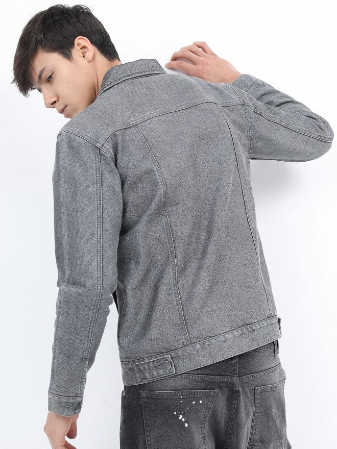 Ketch Men Grey Denim Jacket - Grey - Image 3
