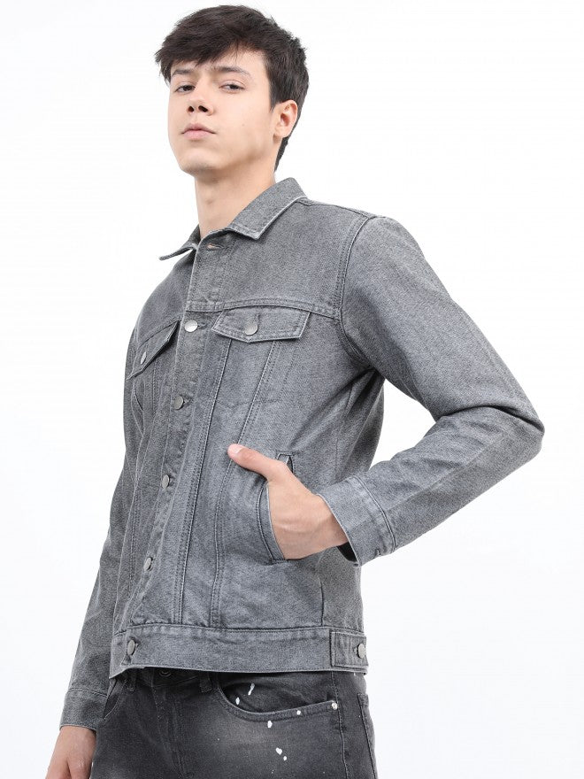 Ketch Men Grey Denim Jacket - Grey - Image 4