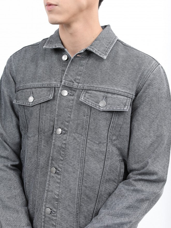 Ketch Men Grey Denim Jacket - Grey - Image 5