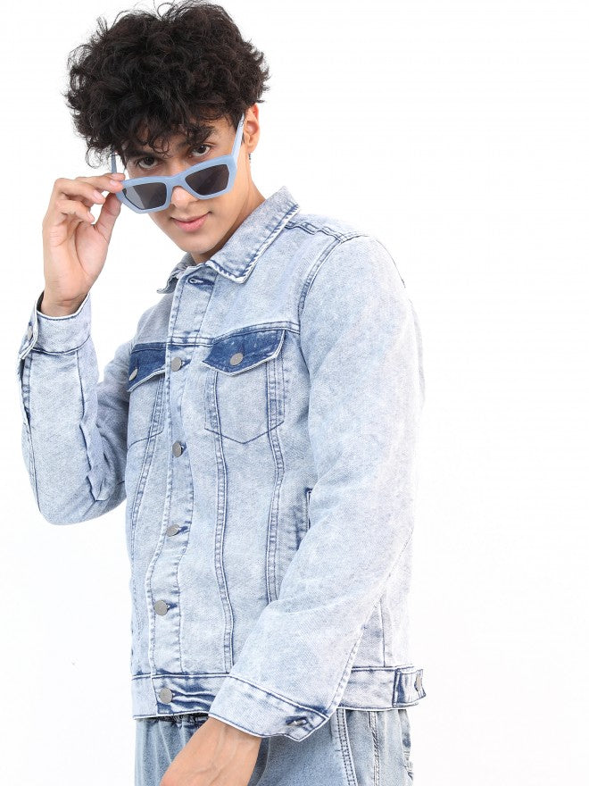Ketch Men Blue Solid Denim Jacket - Blue - Image 1