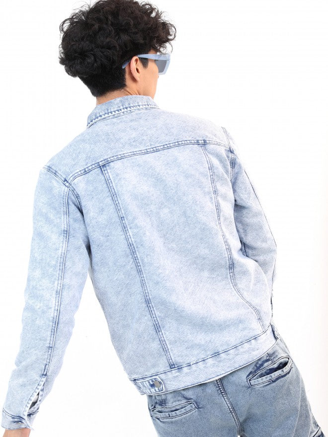 Ketch Men Blue Solid Denim Jacket - Blue - Image 3