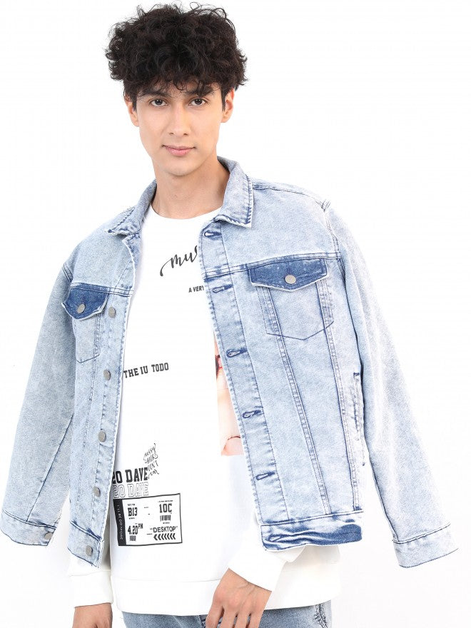 Ketch Men Blue Solid Denim Jacket - Blue - Image 4