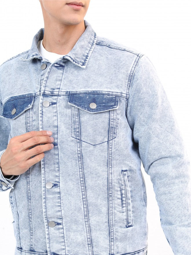 Ketch Men Blue Solid Denim Jacket - Blue - Image 5
