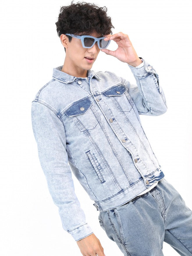 Ketch Men Blue Solid Denim Jacket - Blue - Image 6