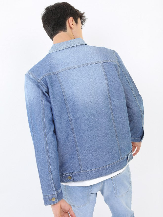 Ketch Men Blue Denim Jacket - Blue - Image 3
