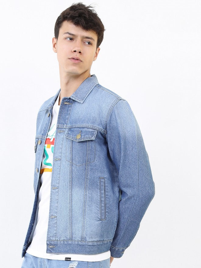Ketch Men Blue Denim Jacket - Blue - Image 4