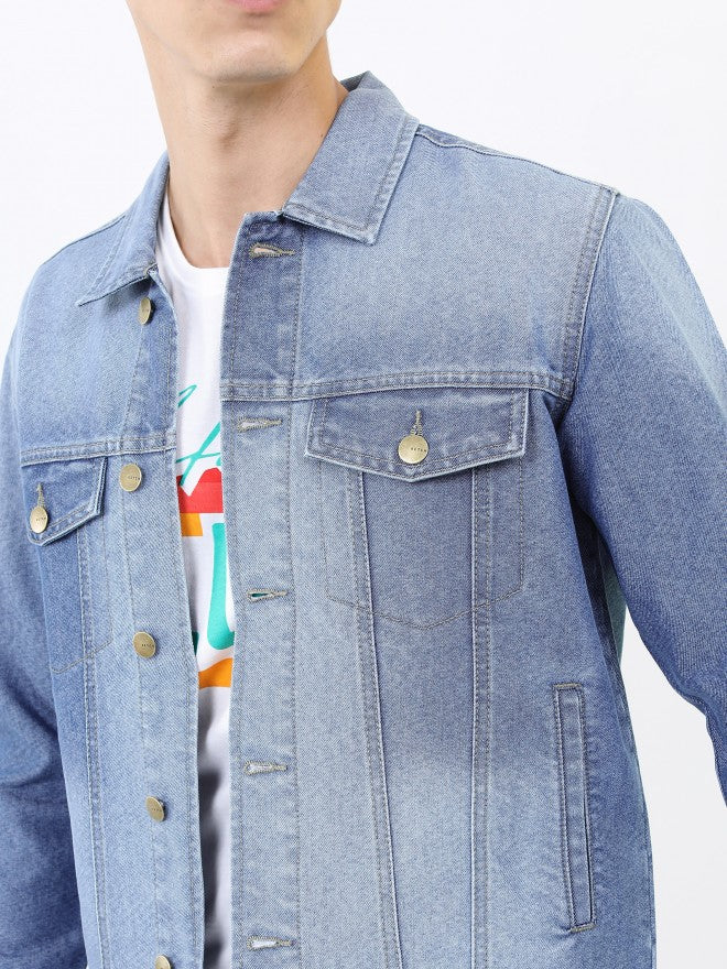 Ketch Men Blue Denim Jacket - Blue - Image 5